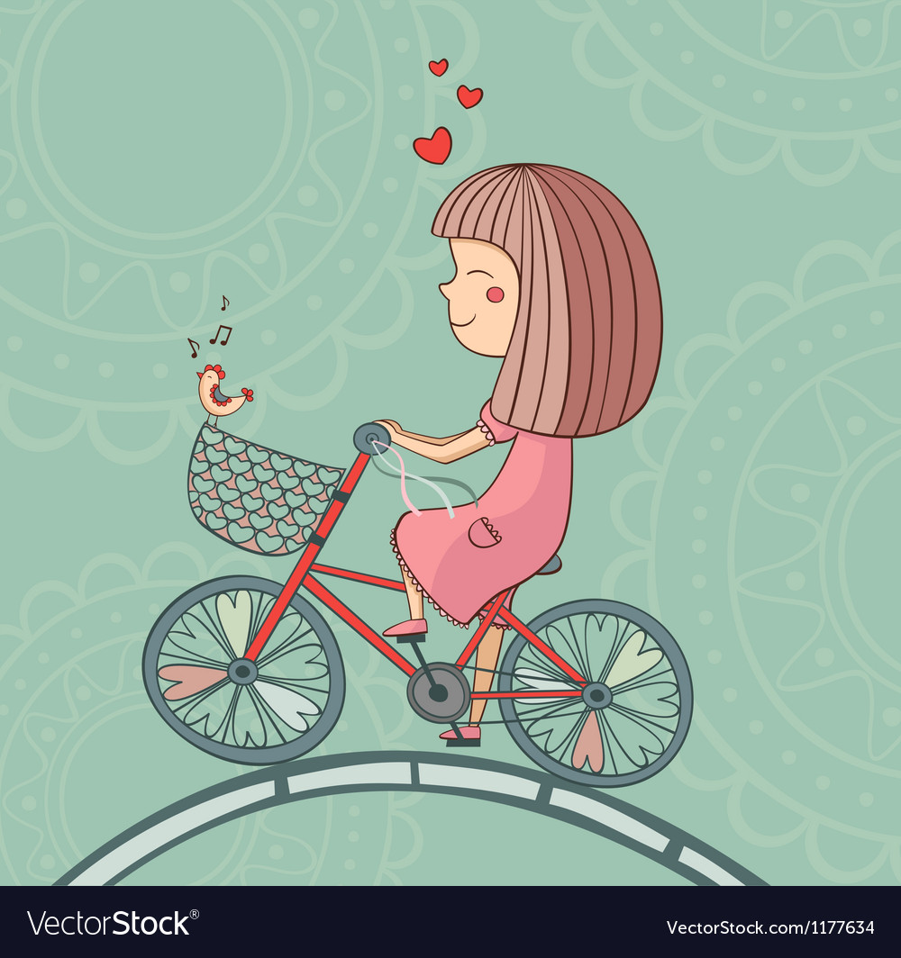 Enamored girl on bicycle