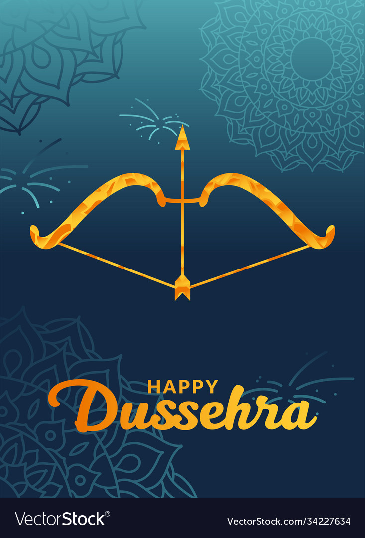 Happy dussehra and bow with arrow on blue mandalas Vector Image Happy dussehra and bow with arrow on blue mandalas