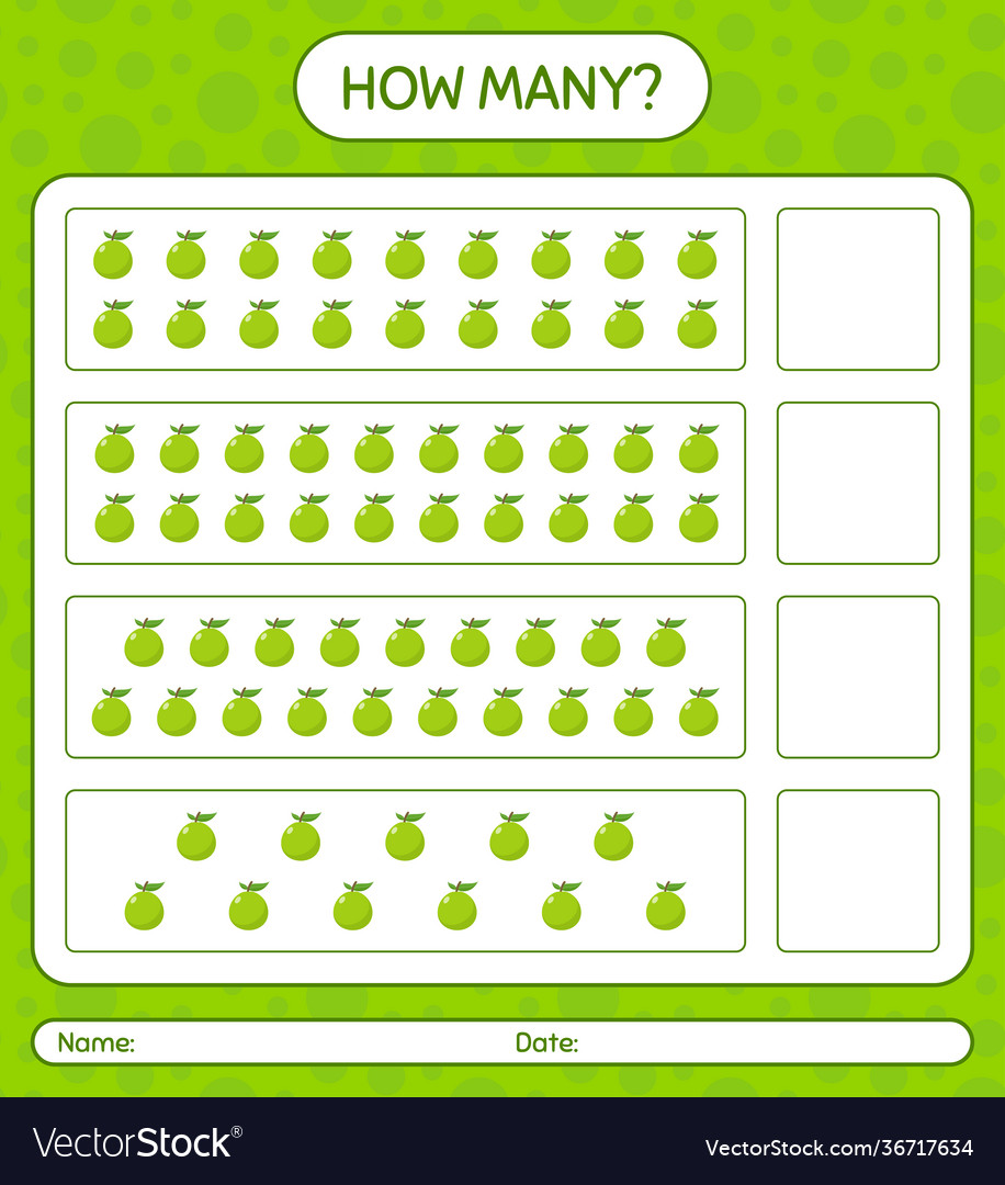 How many counting game with guava worksheet vector image How many counting game with guava worksheet