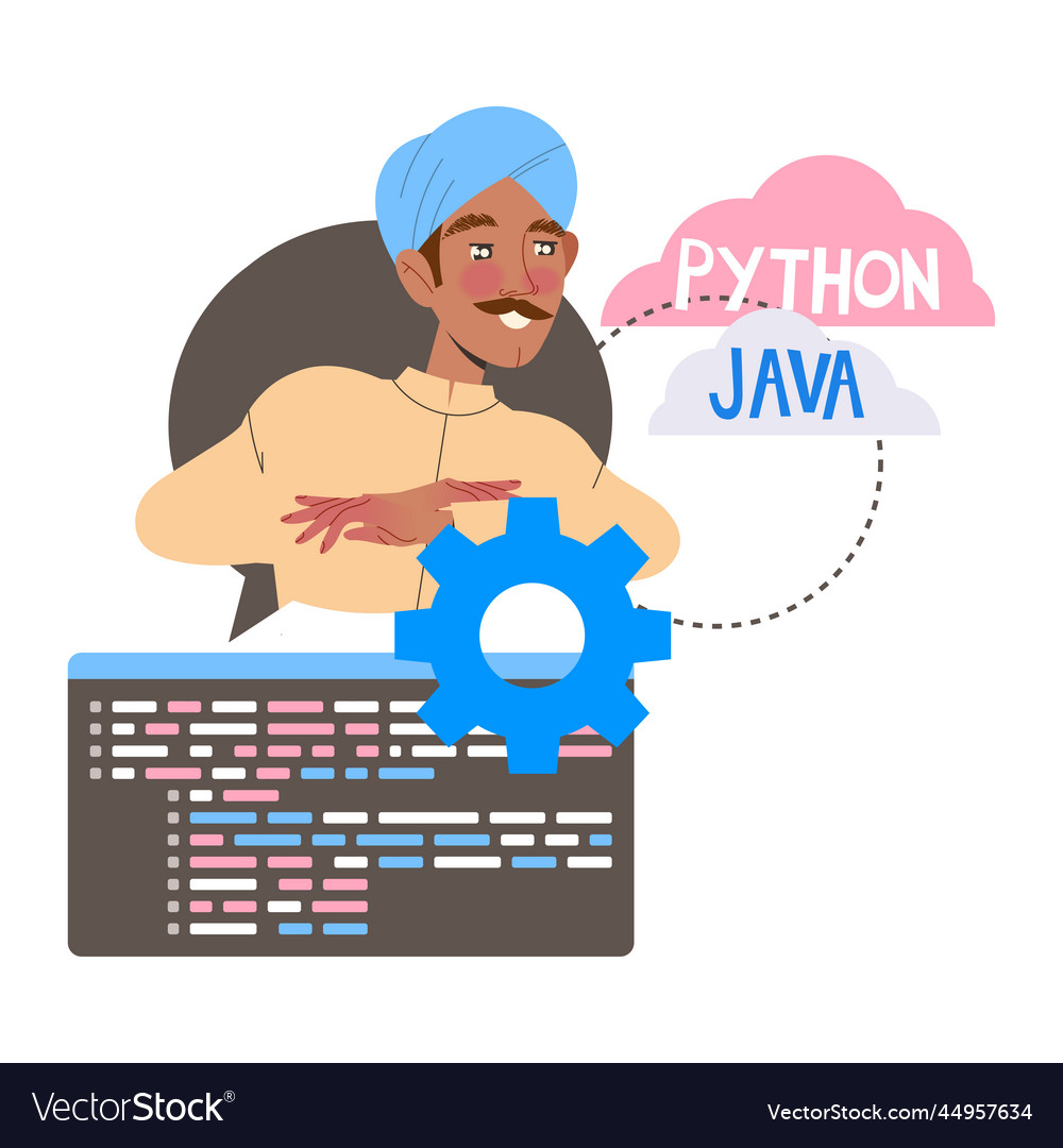 Man arab app dev in turban professional developing Vector Image Man arab app dev in turban professional developing