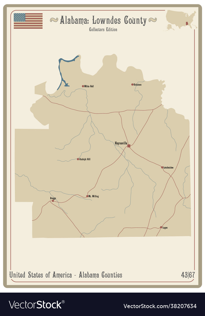 Map Lowndes County In Alabama Royalty Free Vector Image 9113