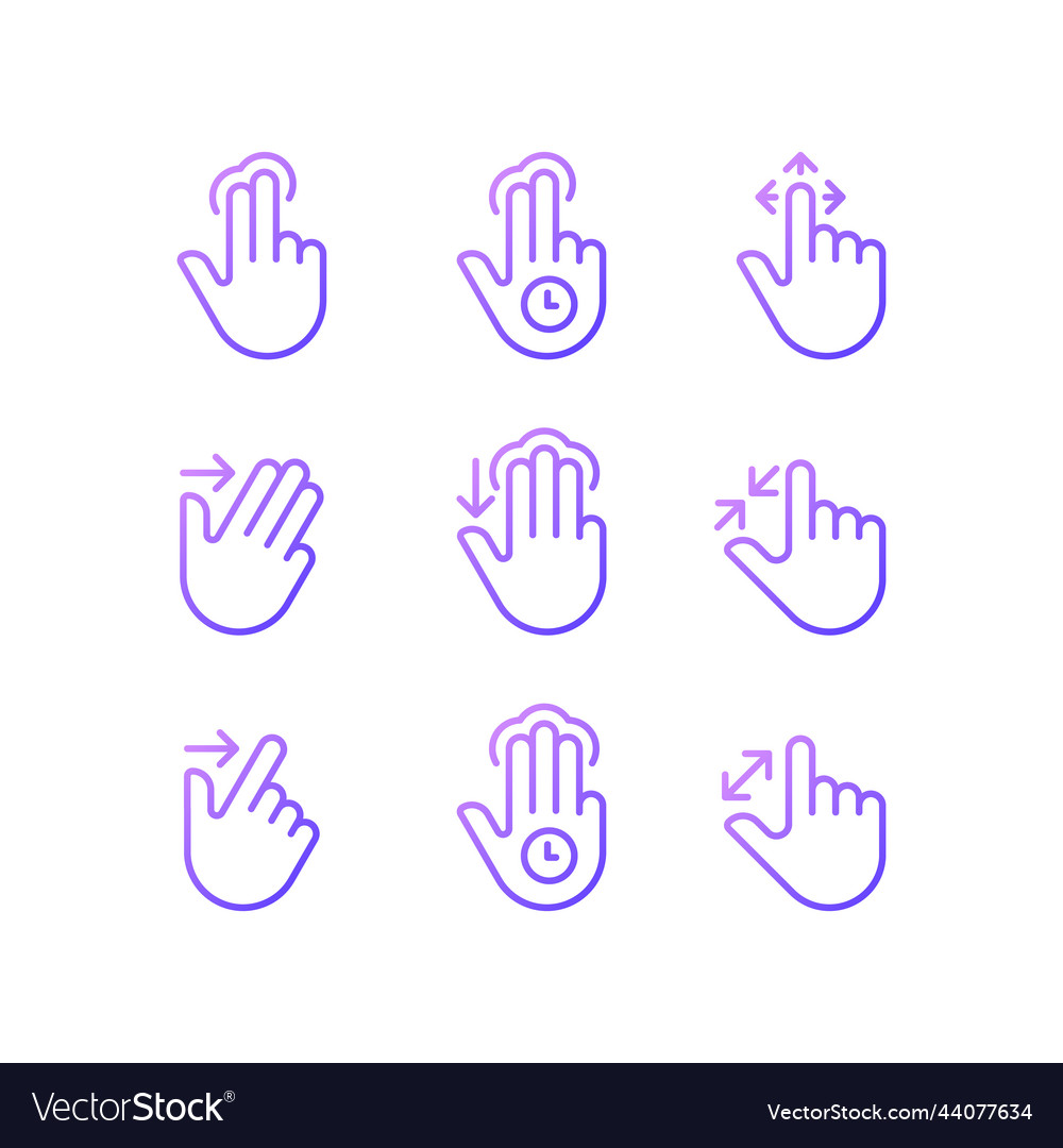 Multitouch gestures gradient linear icons set vector image Multitouch gestures gradient linear icons set