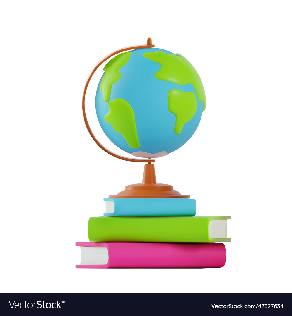 Render of a globe on stack colorful books