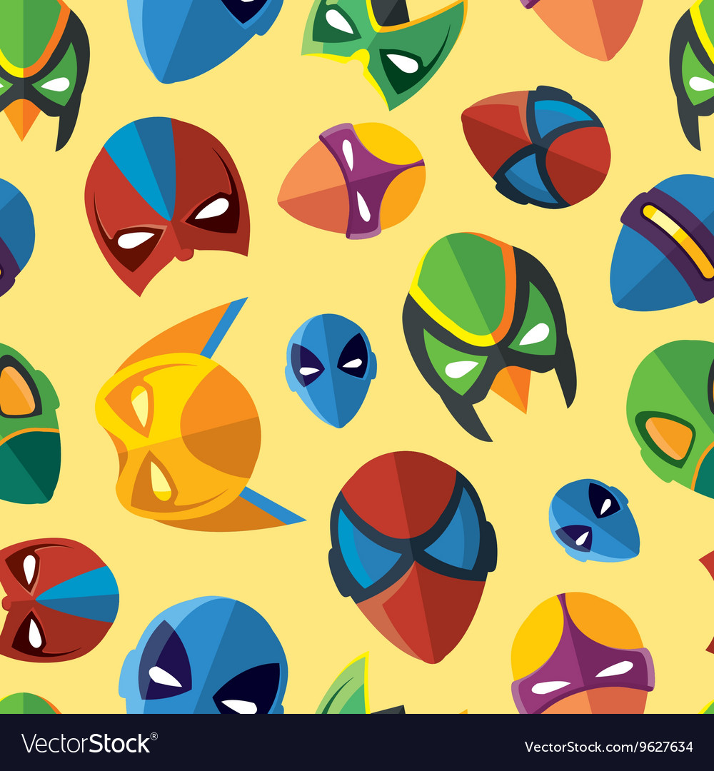 Seamless pattern of super hero masks in flat style