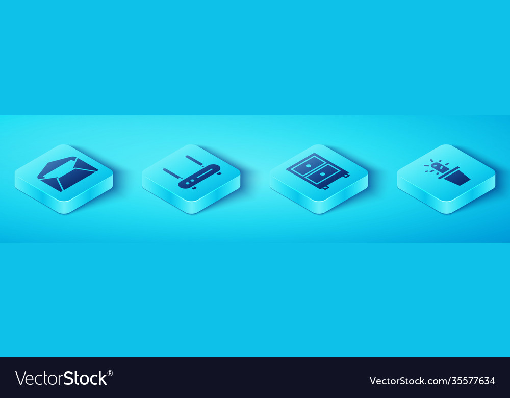 Set isometric envelope router and wi-fi signal vector image Set isometric envelope router and wi-fi signal