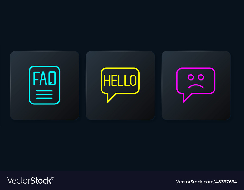 Set line faq information sad smile and hello