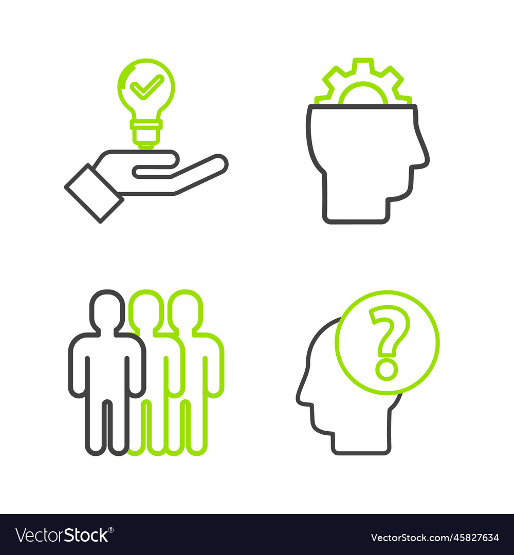 Set line human head with question mark users
