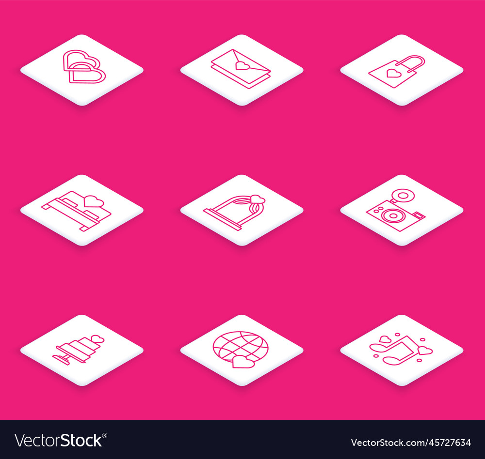Set line two linked hearts envelope vector image Set line two linked hearts envelope