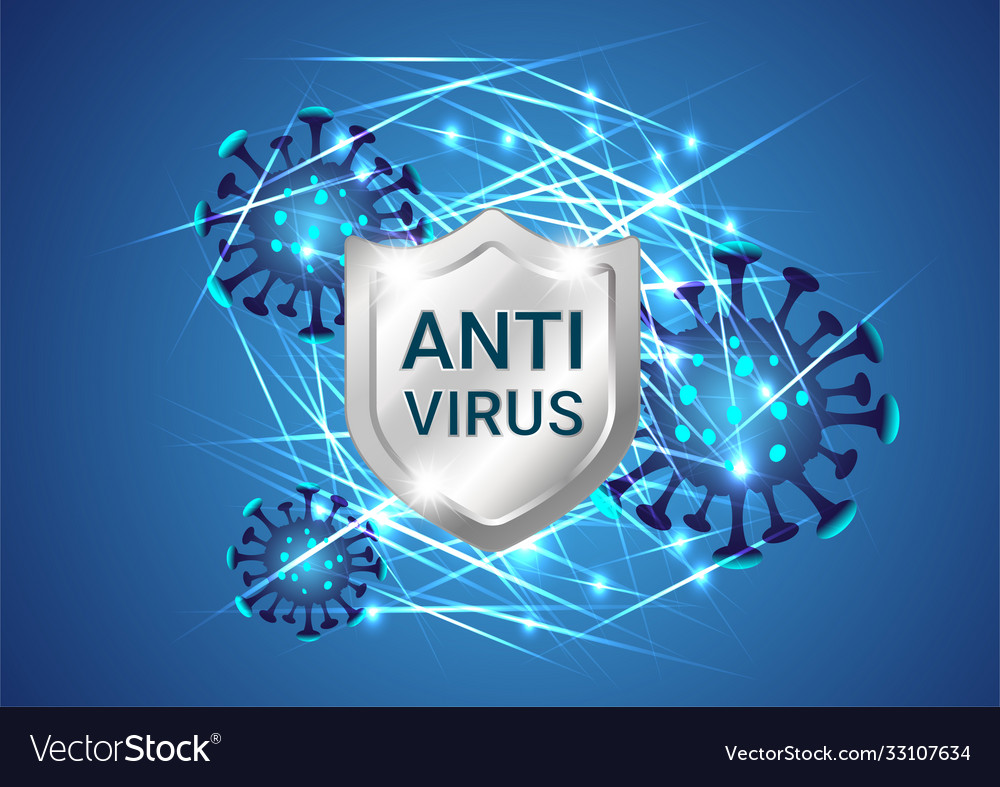 Silver shield with virus or bacteria cells vector image Silver shield with virus or bacteria cells