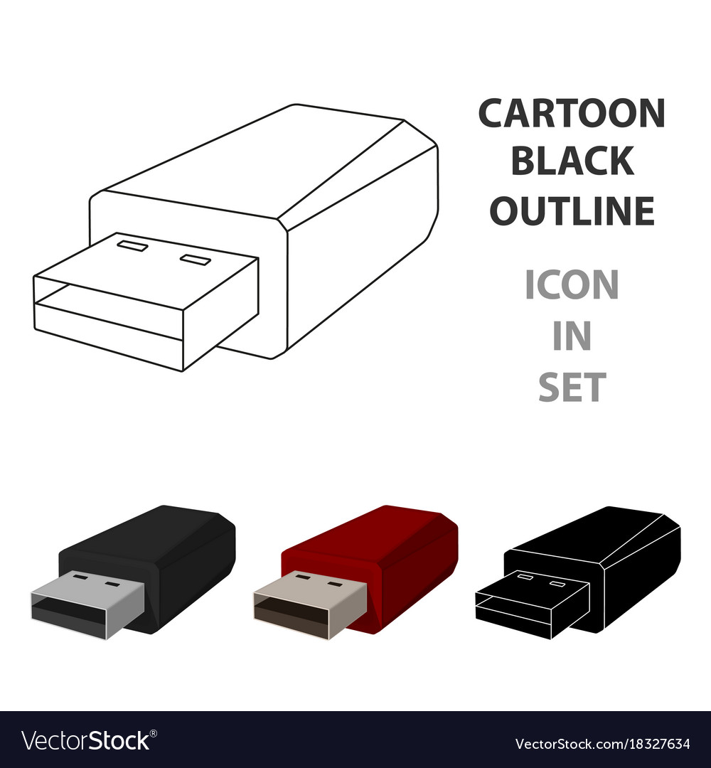 Usb flash drive icon in cartoon style isolated