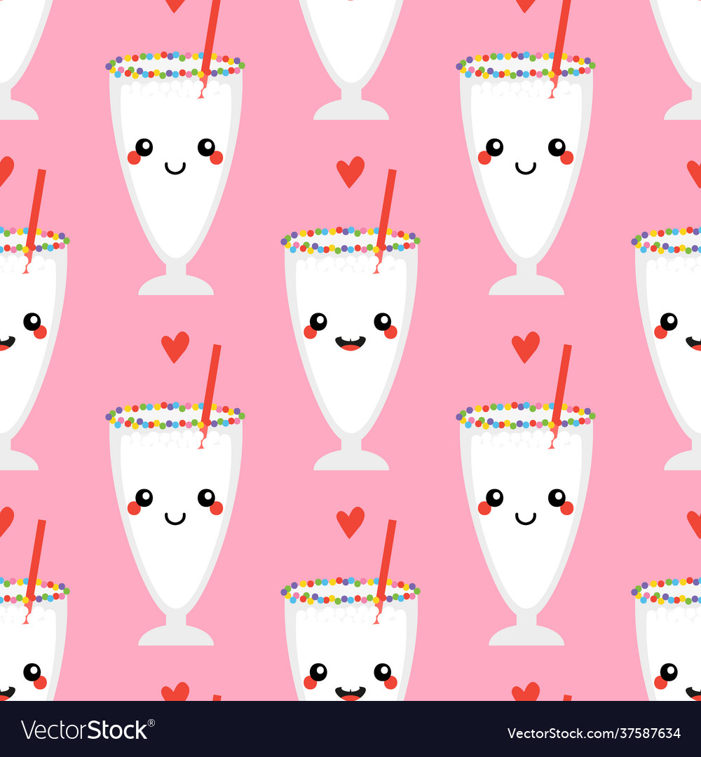 Vanilla milkshake glasses and hearts pattern