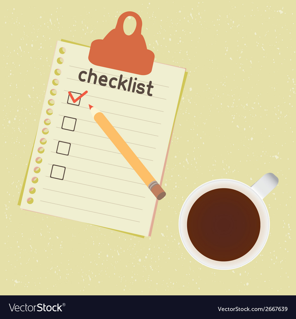 Checklist and cup of coffee Royalty Free Vector Image