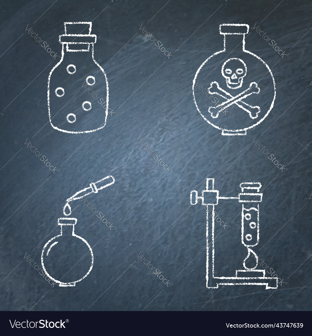 Chemistry science icon set on chalkboard