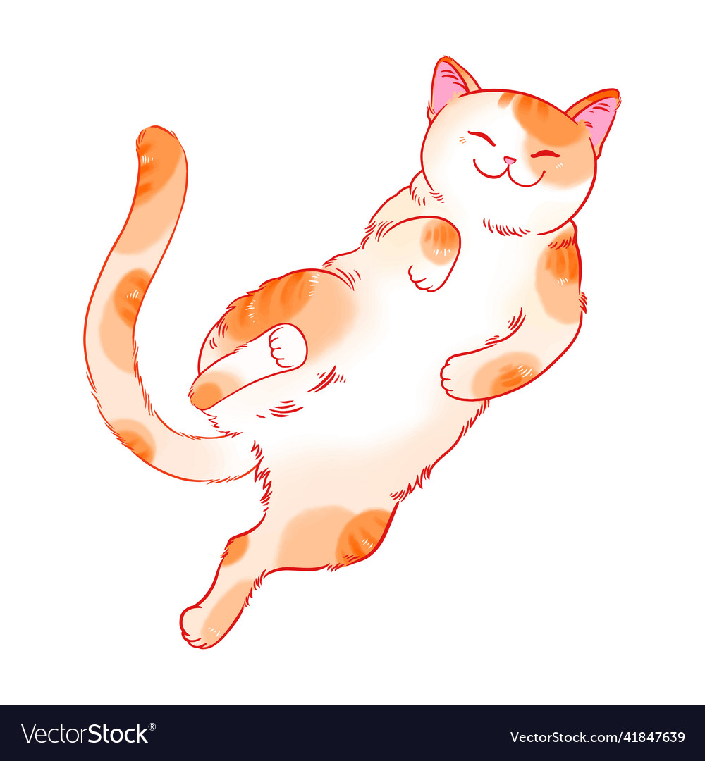 Cute cartoon cat lying on his back Royalty Free Vector Image