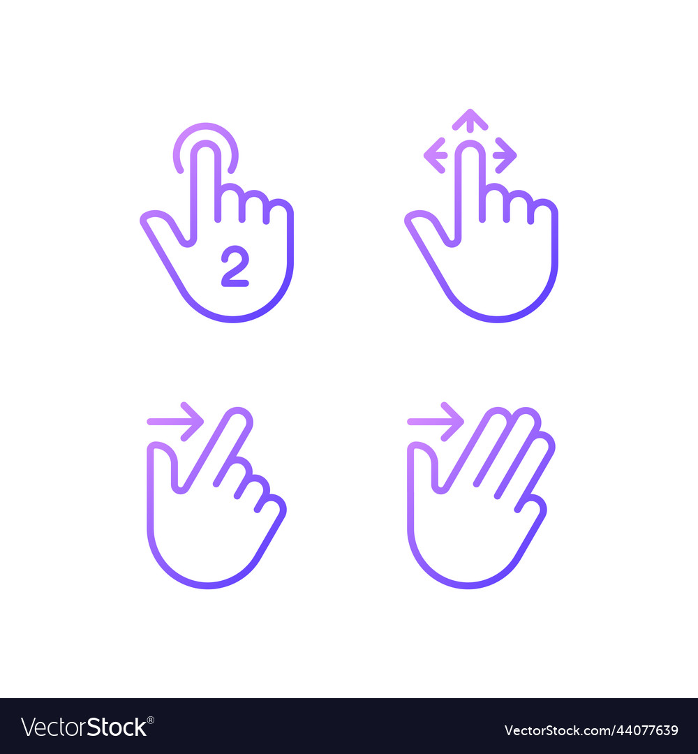 Drag and swipe gestures gradient linear icons set vector image Drag and swipe gestures gradient linear icons set