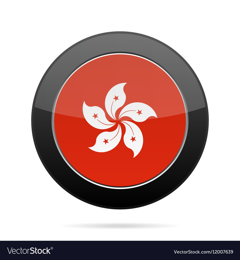 Flag of hong kong shiny black round button