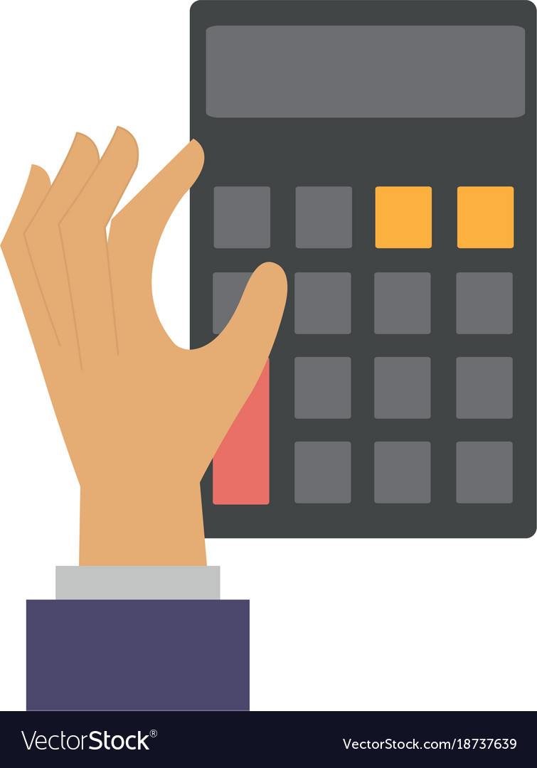 Hand with calculator device isolated icon