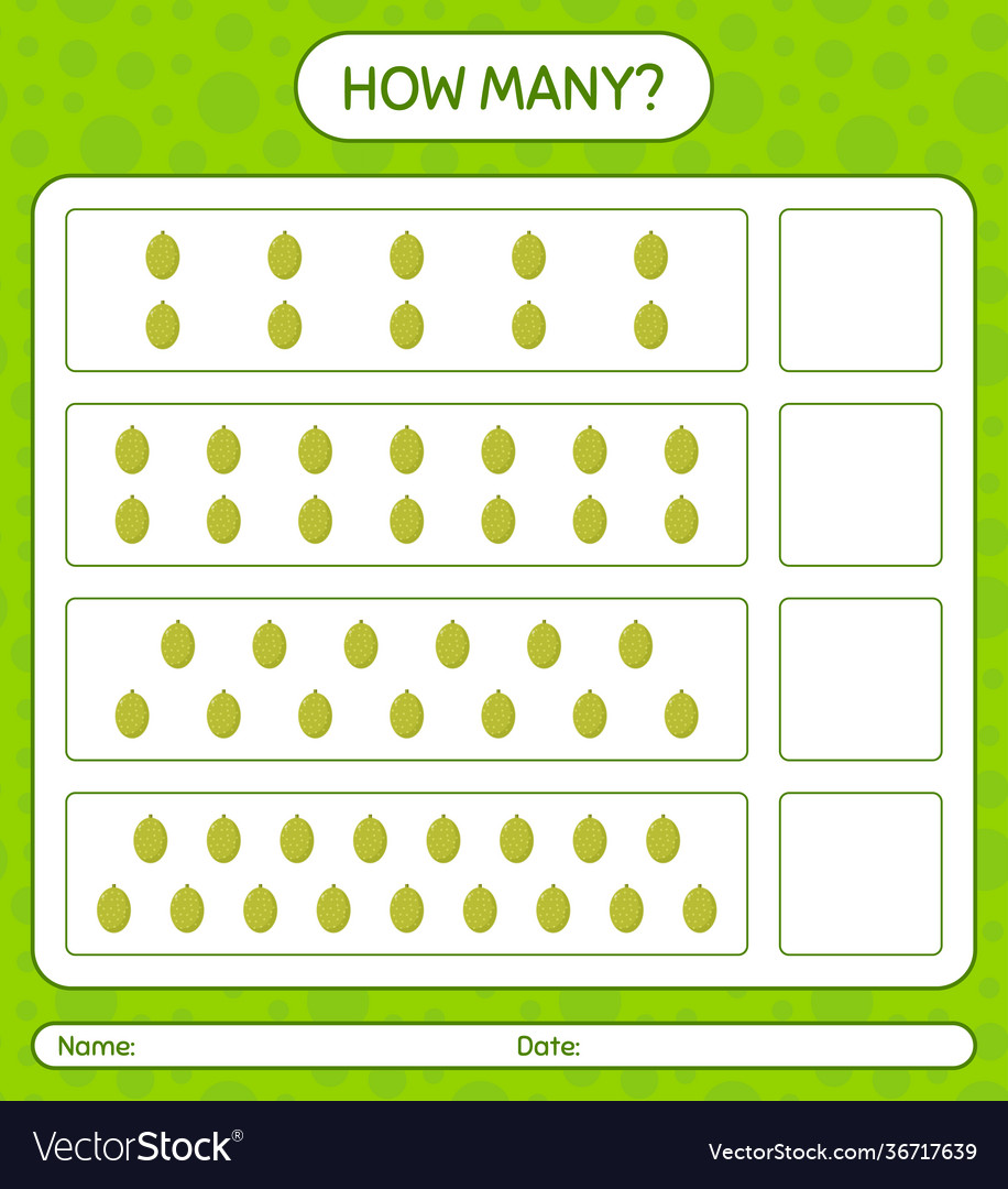 How many counting game with jackfruit worksheet Vector Image How many counting game with jackfruit worksheet