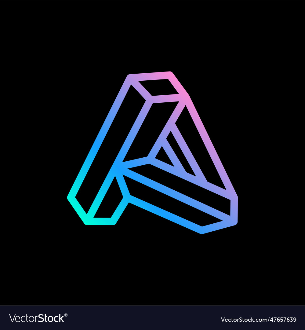 Isometric a letter logo neon lights emblem