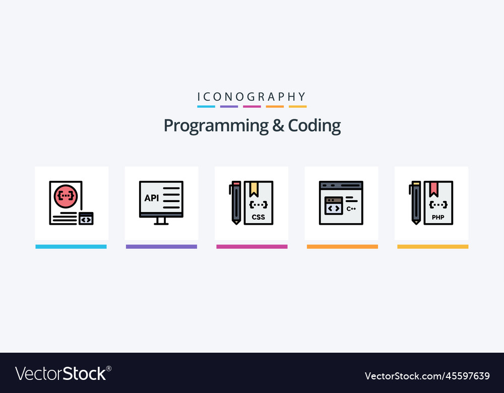 Programmierung und Kodierung Linie gefüllt 5 Icon-Pack
