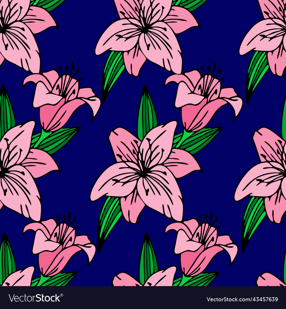 Seamless repeating pattern of large pink lily vector image Seamless repeating pattern of large pink lily