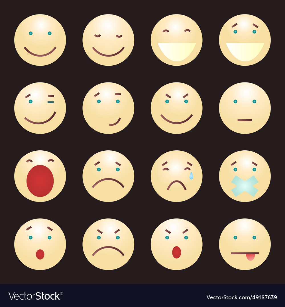 Set of 16 beige emoticons Royalty Free Vector Image