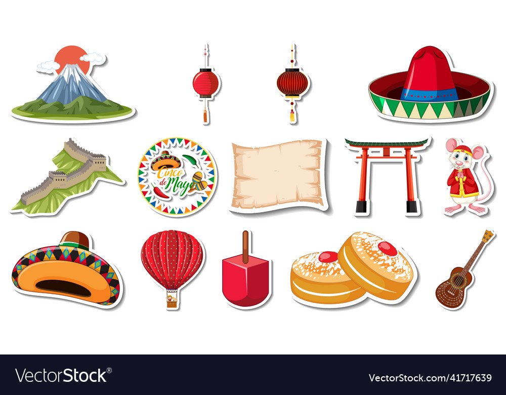 Set of different traditional objects