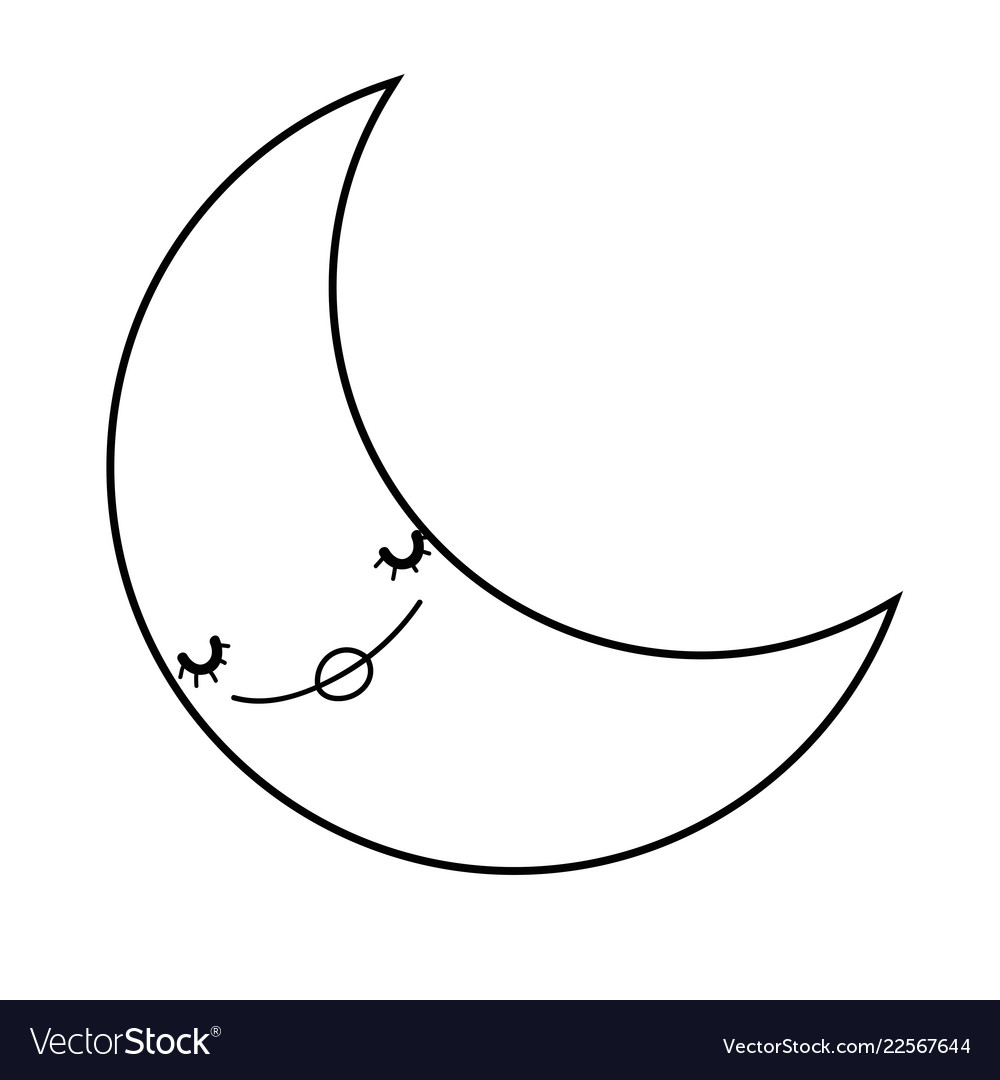 Cute Moon Cartoon In Black And White Royalty Free Vector