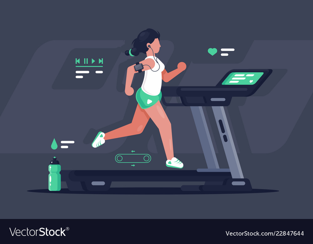 Flat Silhouette Young Woman Running On Treadmill Vector Image 8449