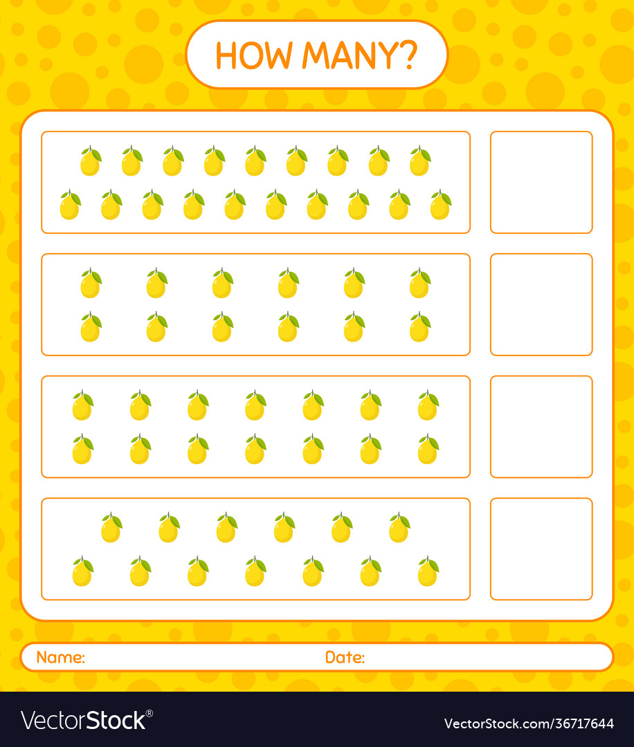 How many counting game with lemon worksheet vector image How many counting game with lemon worksheet