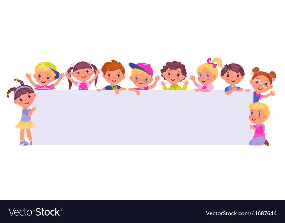 Kids holding big poster funny children hold long Vector Image