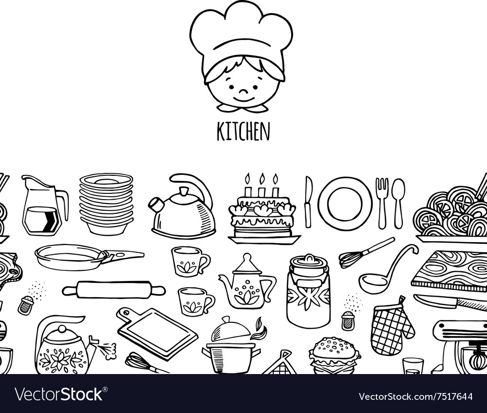 Kitchen utensils and appliance horizontal banner