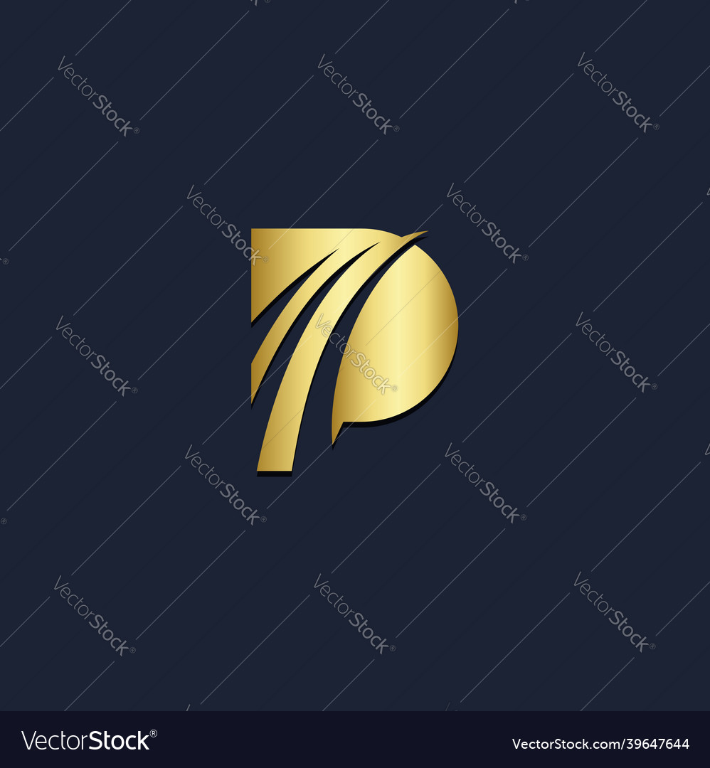 P initial abstract technology gold logo Royalty Free Vector