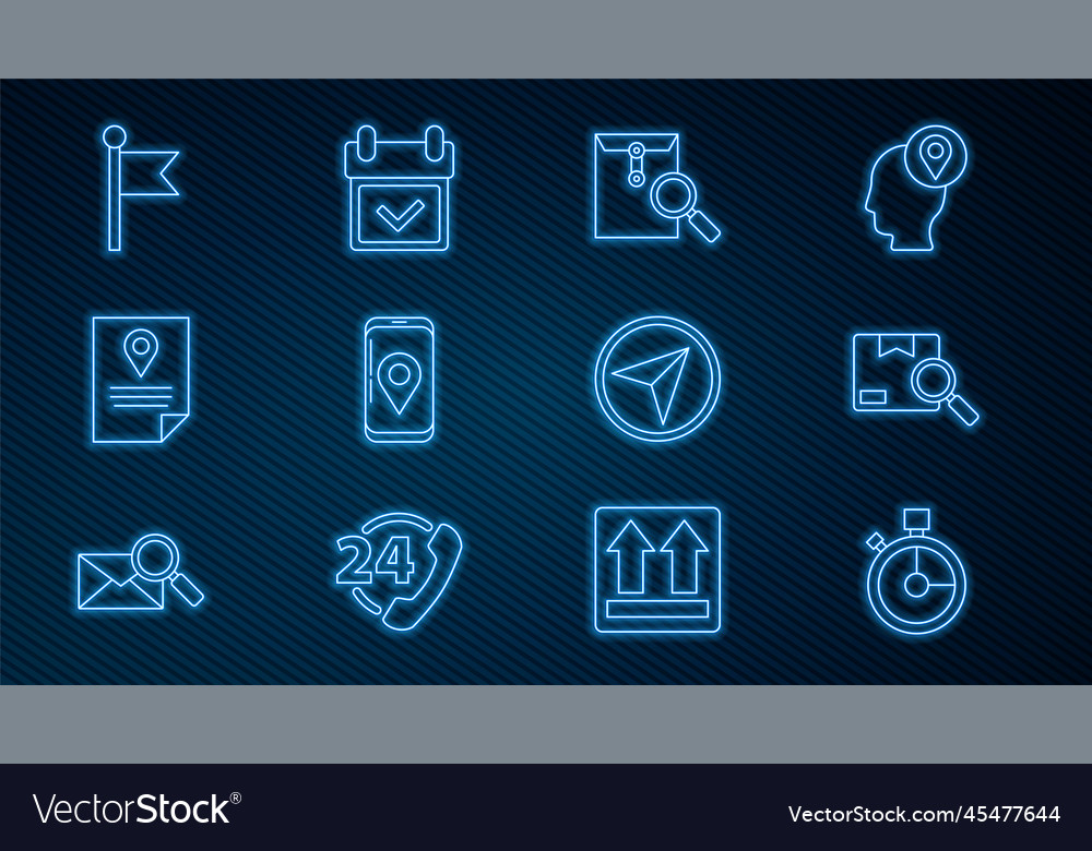 Set line fast time delivery search package vector image Set line fast time delivery search package