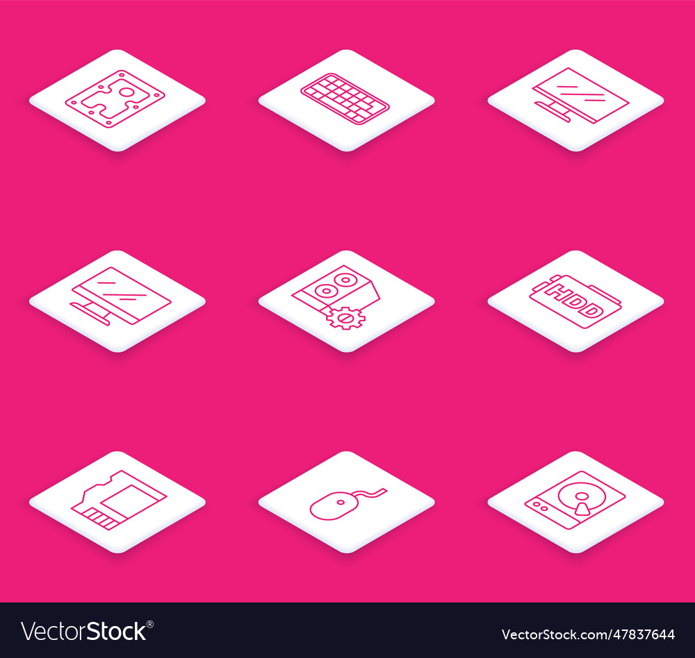 Set line hard disk drive hdd keyboard computer vector image Set line hard disk drive hdd keyboard computer