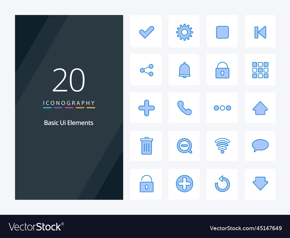 20 basic ui elements blue color icon
