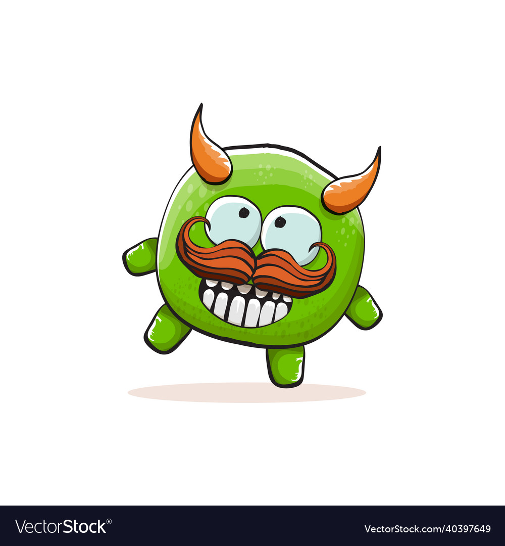 Cartoon funky green monster with horn