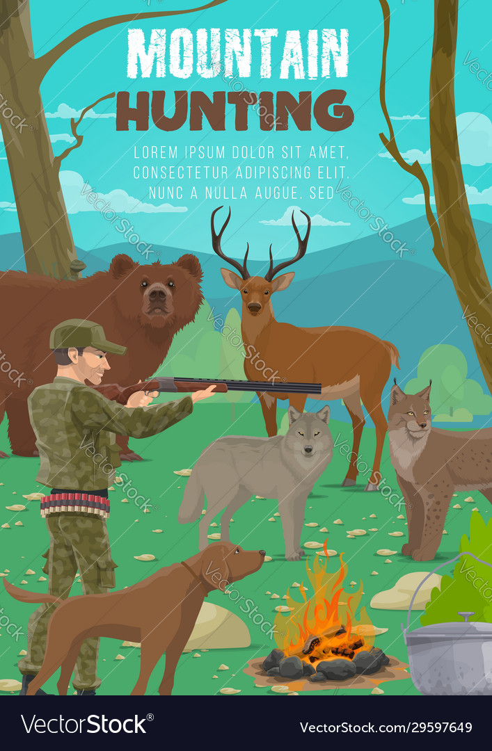 Hunter with animals rifle and hunting dog Vector Image Hunter with animals rifle and hunting dog Vector Image