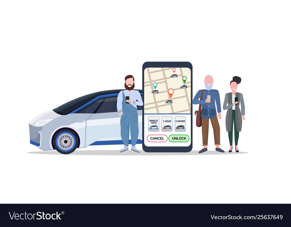 People using mobile app smartphone screen with gps