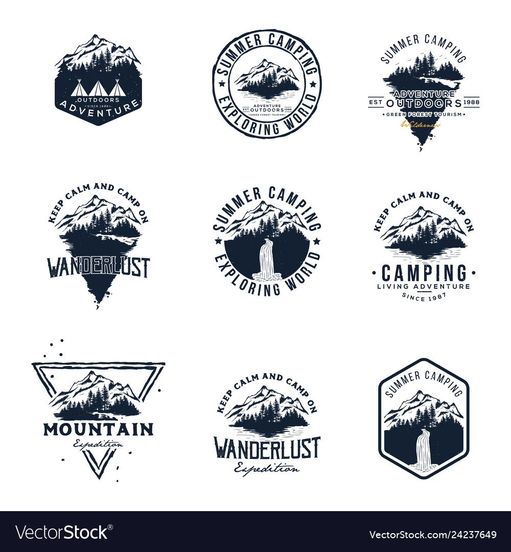 Set mountain and outdoor adventures logo vector image Set mountain and outdoor adventures logo
