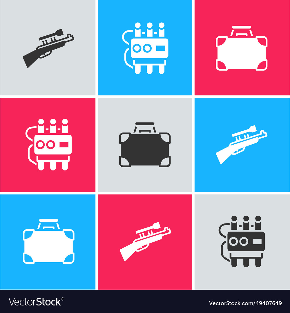 Set sniper rifle with scope dynamite and timer vector image Set sniper rifle with scope dynamite and timer