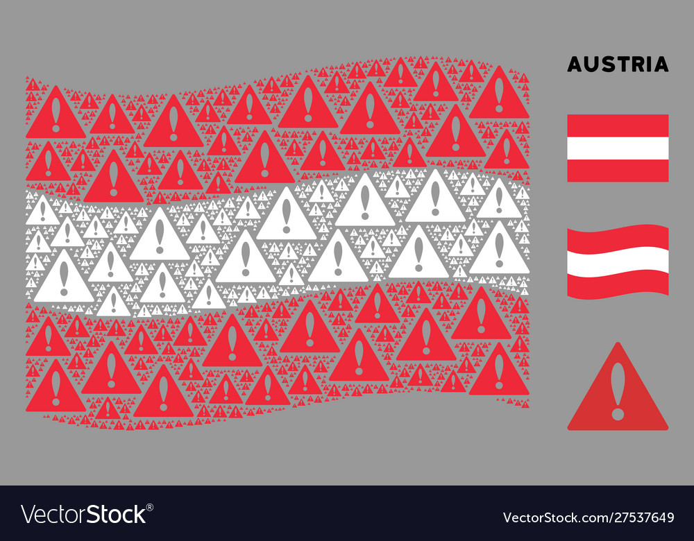 Waving austria flag collage warning items