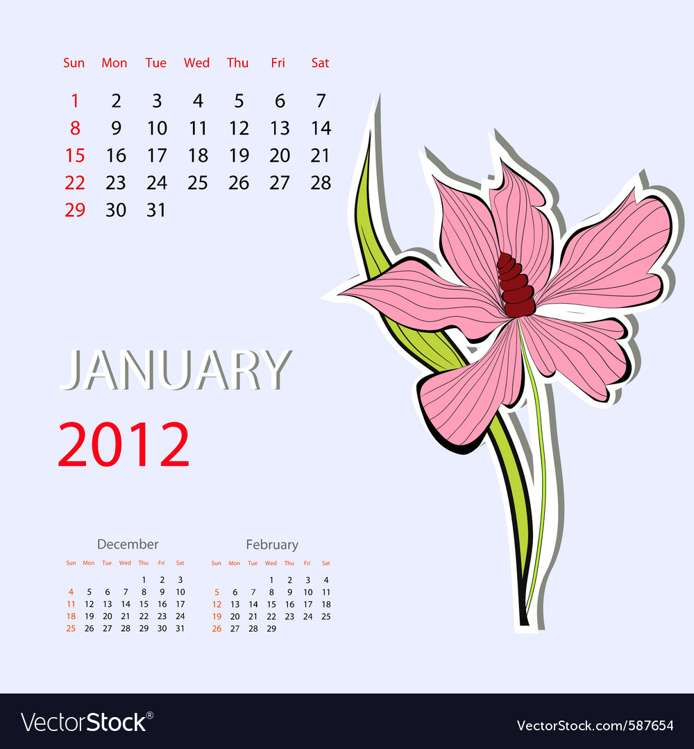 Calendar For 12 January Royalty Free Vector Image