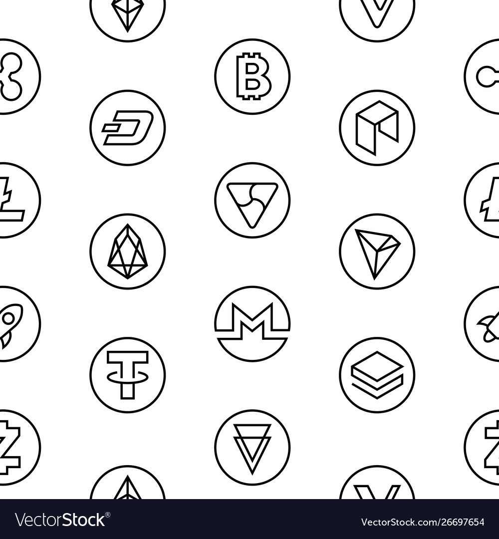 Crypto currency thin line color background icons vector image Crypto currency thin line color background icons
