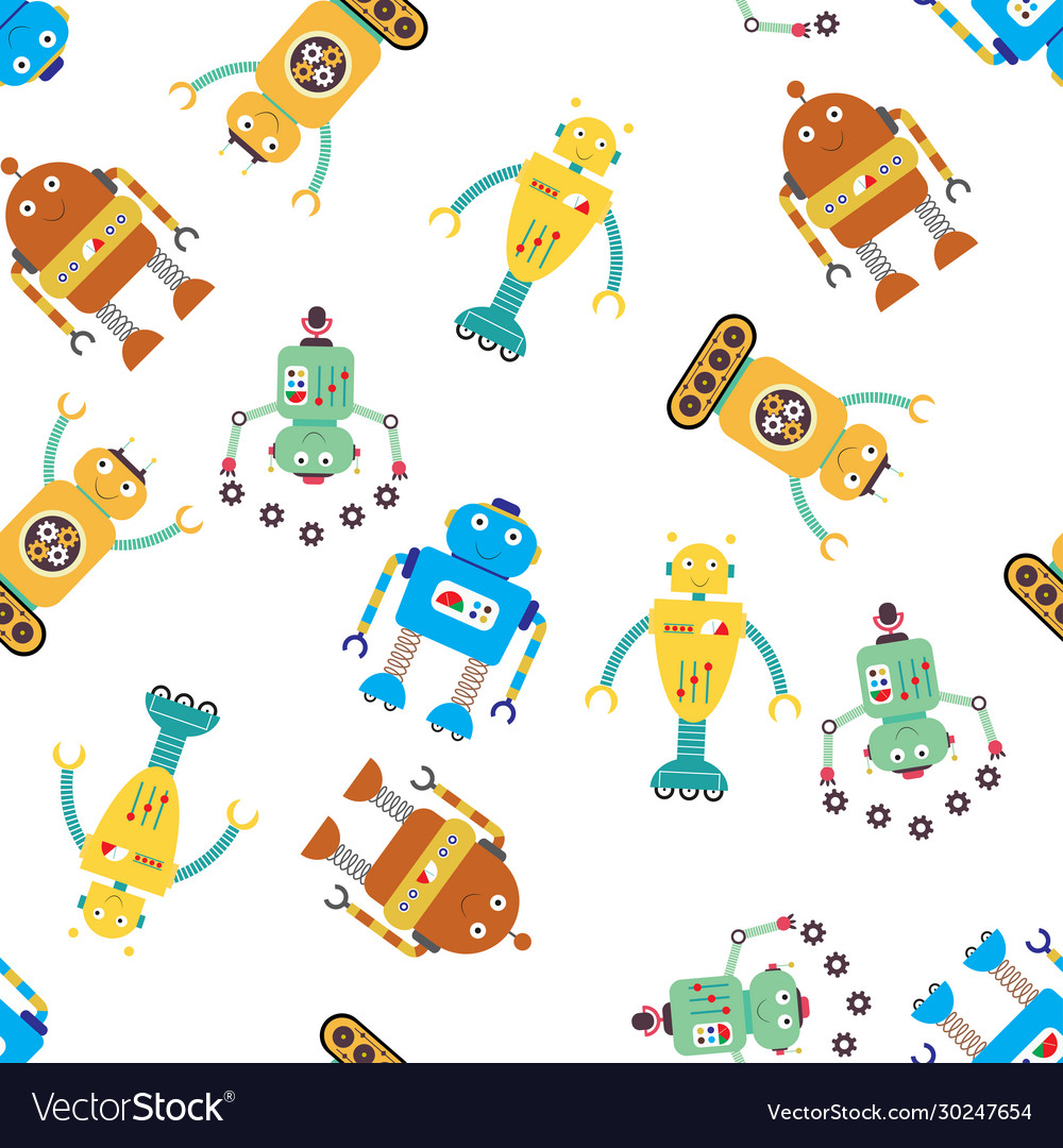 Cute funny robots seamless pattern