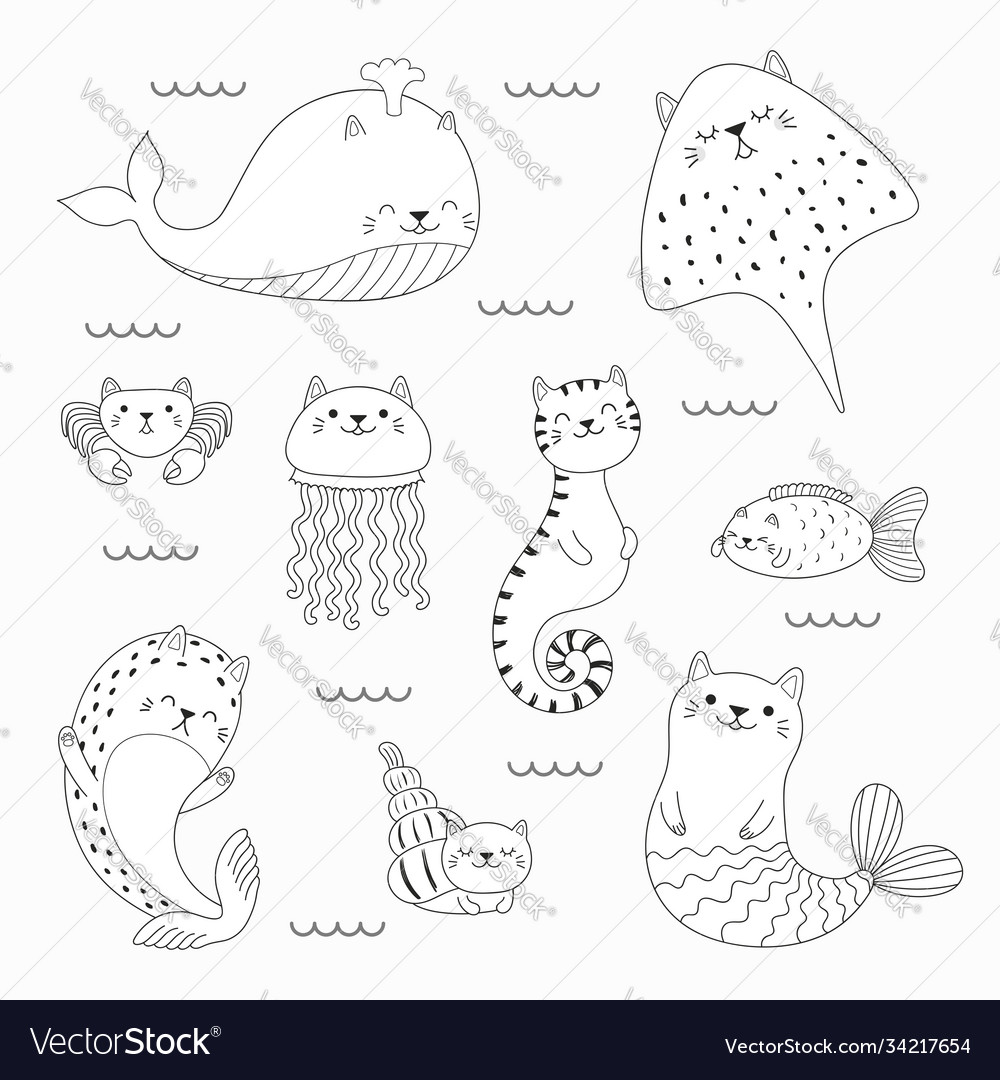 Premium Vector  Cute cats faces coloring page set collection