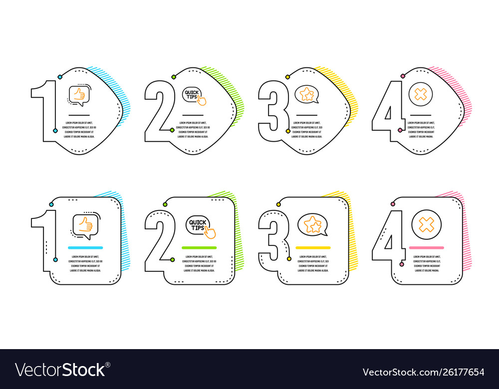 Quick tips star and like icons set close button Vector Image Quick tips star and like icons set close button