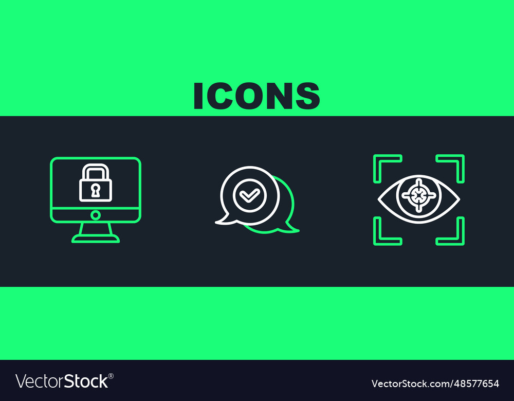 Set line eye scan lock on monitor and check mark vector image Set line eye scan lock on monitor and check mark