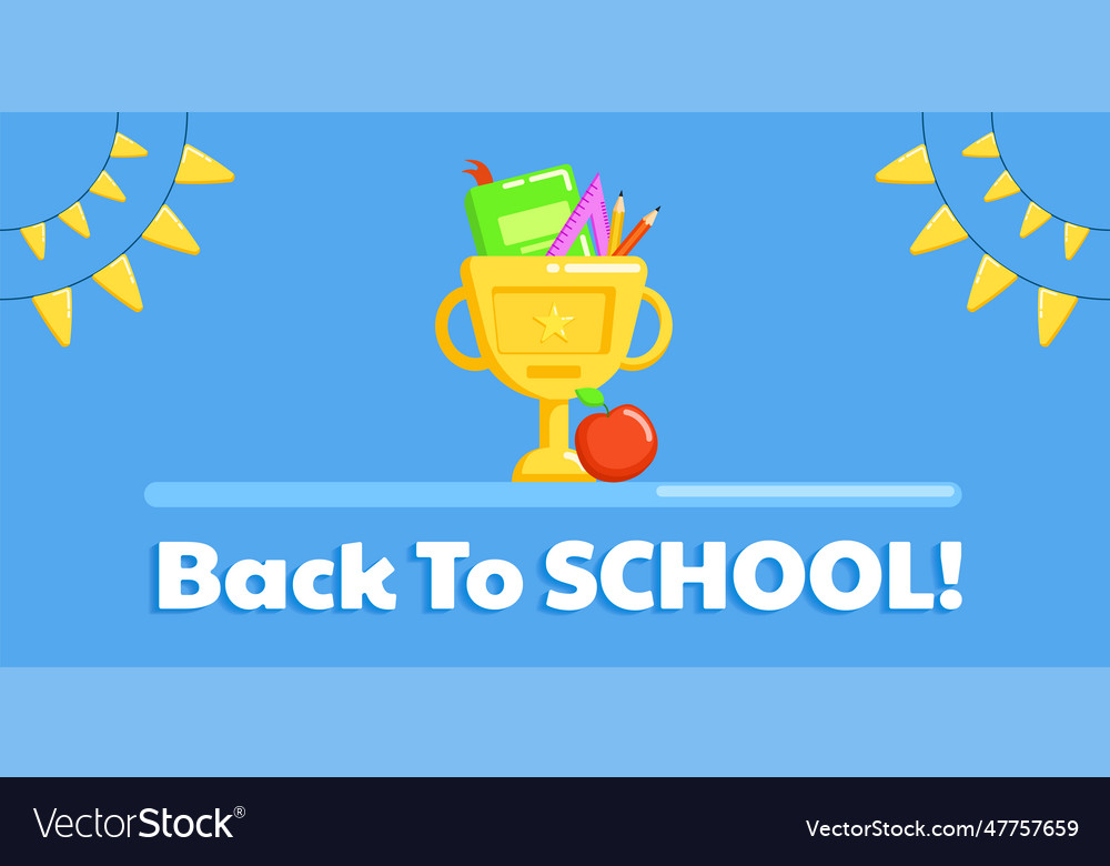 Back to school banner with supplies inside