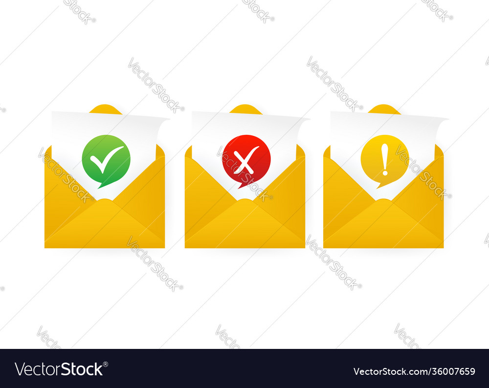 Check mark in envelope approved rejected vector image Check mark in envelope approved rejected
